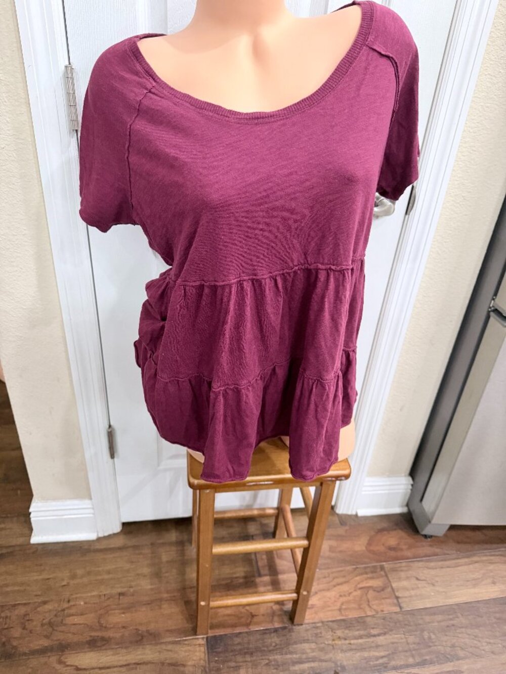 Torrid Size 1 Burgundy Tiered Babydoll Top Cotton Modal Boho Plus Size
